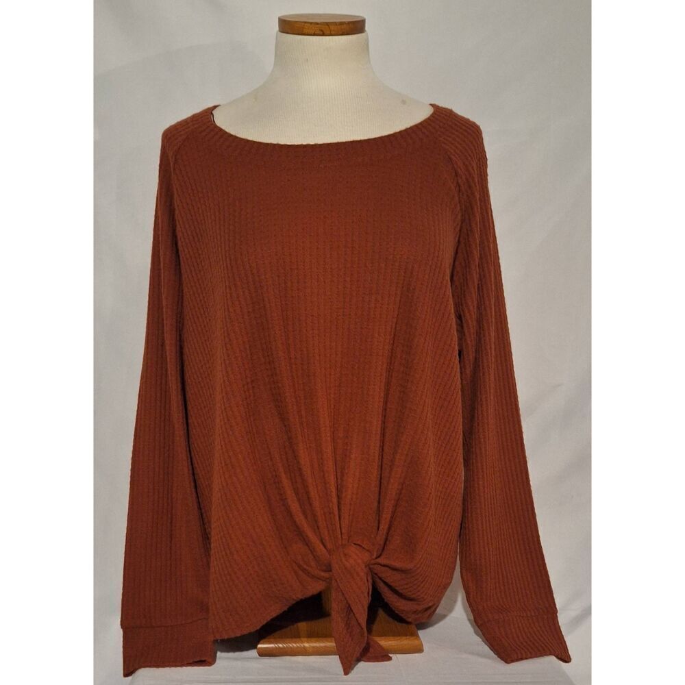 Stitch Fix Nine Britton Billie Tie Front Brushed Knit Top Burnt Orange Sz XL NEW